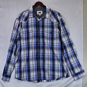 Dakota Grizzly Men's Snap Front Blue Black Plaid Long Sleeve Shirt Cotton XXL